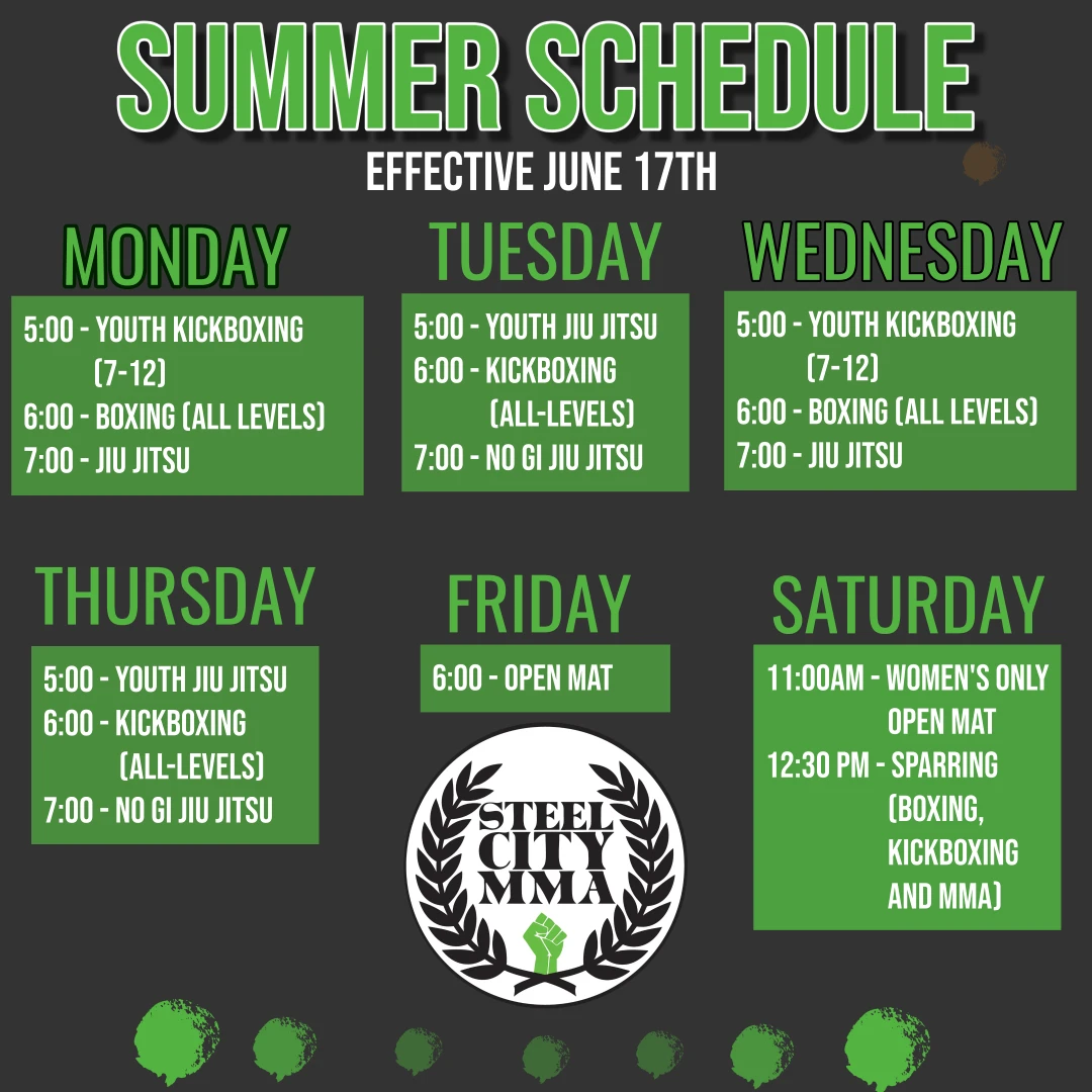 Steel City MMA Summer schedule